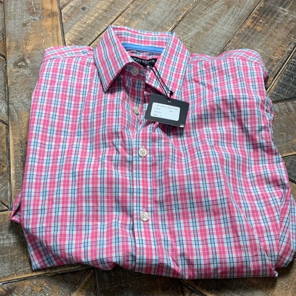 J. Maverick NWT pink plaid shirt. Size small. - Picture 2 of 4
